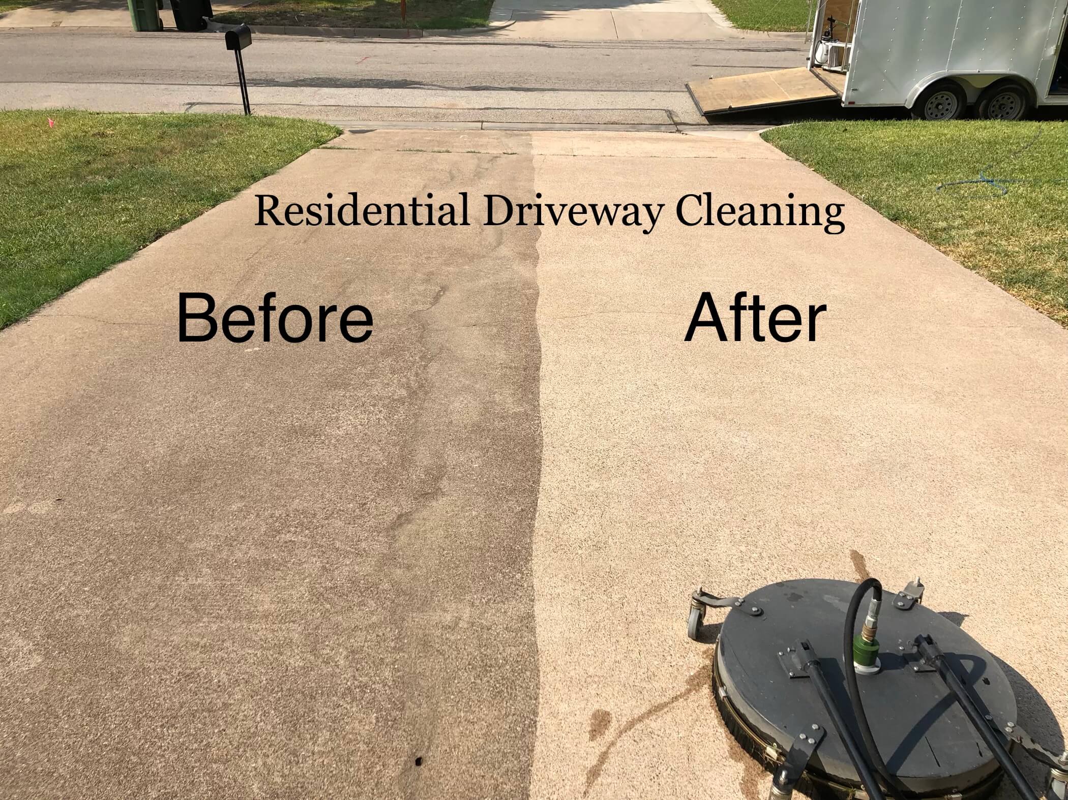 Residential driveway being cleaned by pressure washing in Oklahoma City